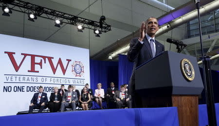 President Barack Obama addresses the 116th National Convention of the Veterans of Foreign Wars in Pittsburgh, Pennsylvania July 21, 2015. REUTERS/Kevin Lamarque