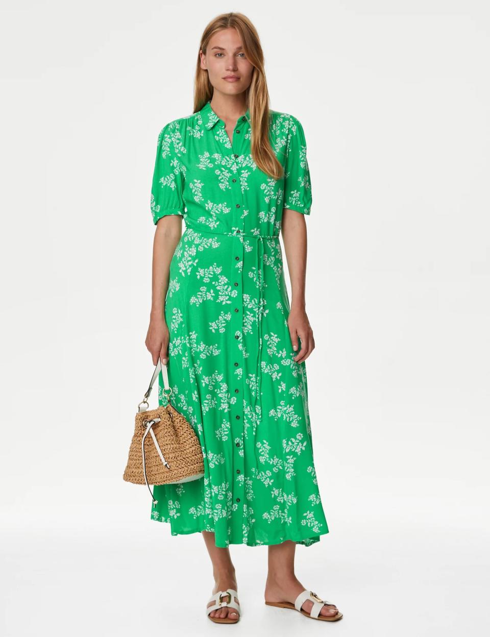 Green printed midaxi dress from Marks & Spencer.