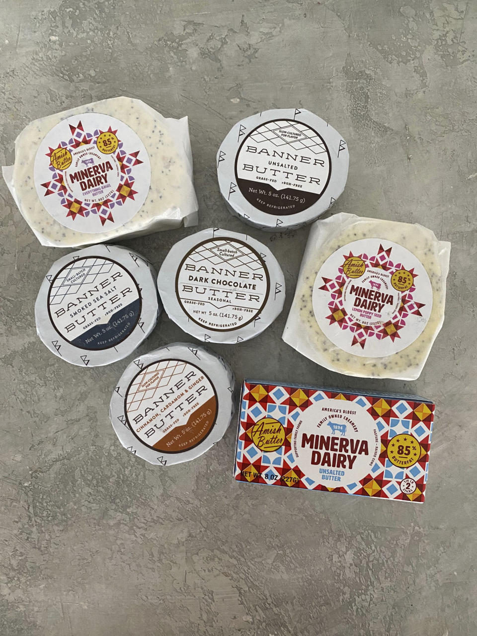 A variety of Banner Butte,r from Atlanta, and dairy items from Minerva Dairy, a family-owned creamy for more than 120 years, appear in New York. (Katie Workman via AP)