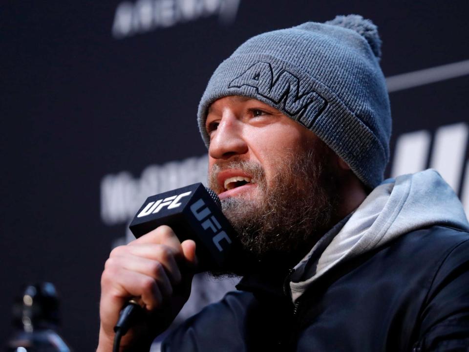 Conor McGregor responds to a question: Getty Images
