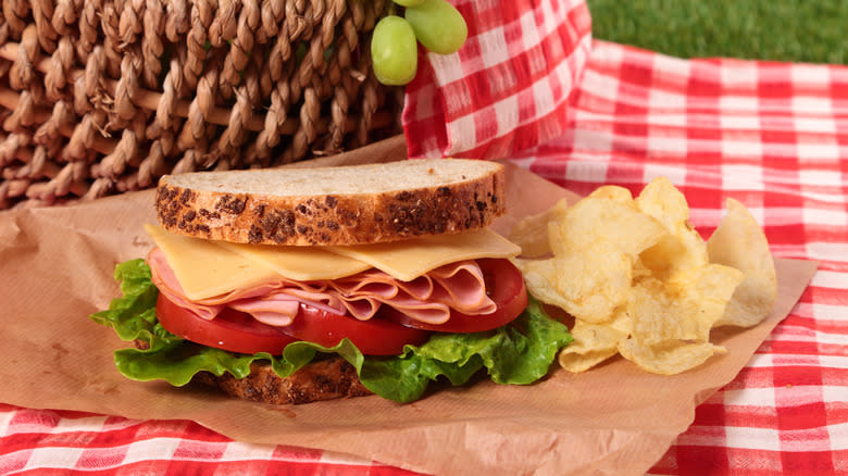 Sandwich on picnic blanket 
