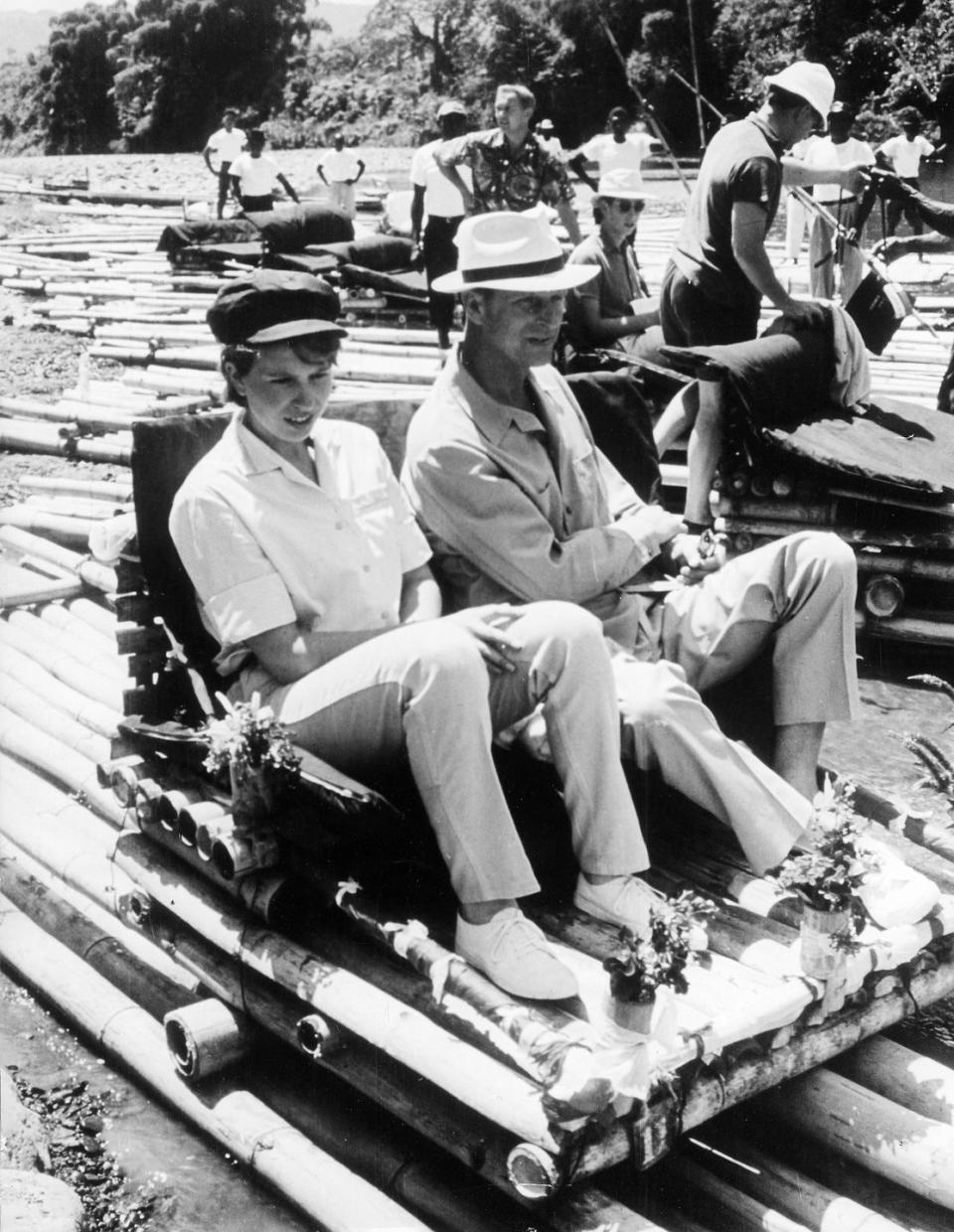 <p>On a raft trap with Prince Philip during a royal tour of Jamaica.</p>