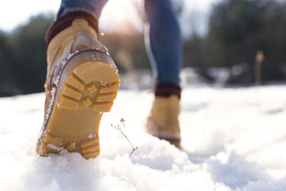 Close-up of shoe sole in winter