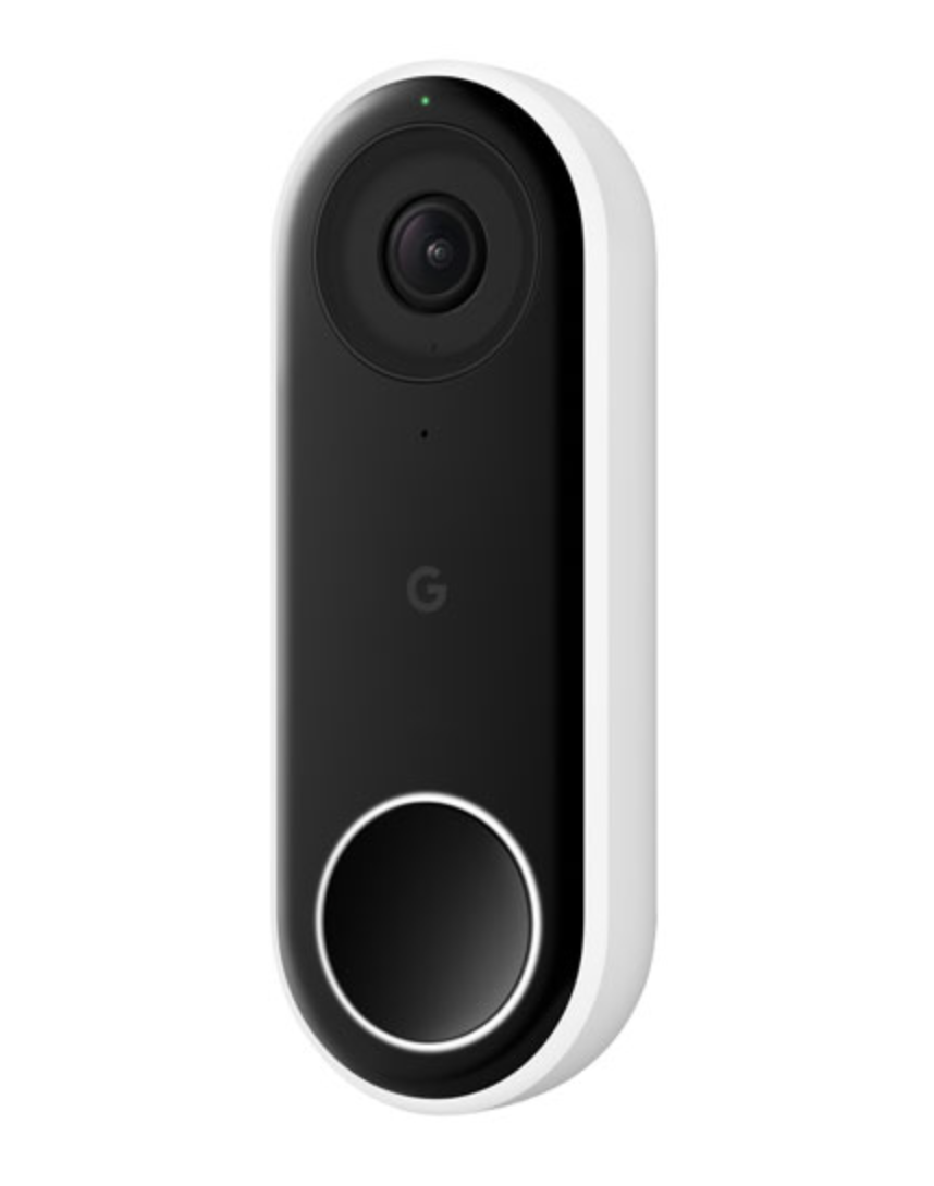 Google Nest Wi-Fi Video Doorbell in black and white with black camera