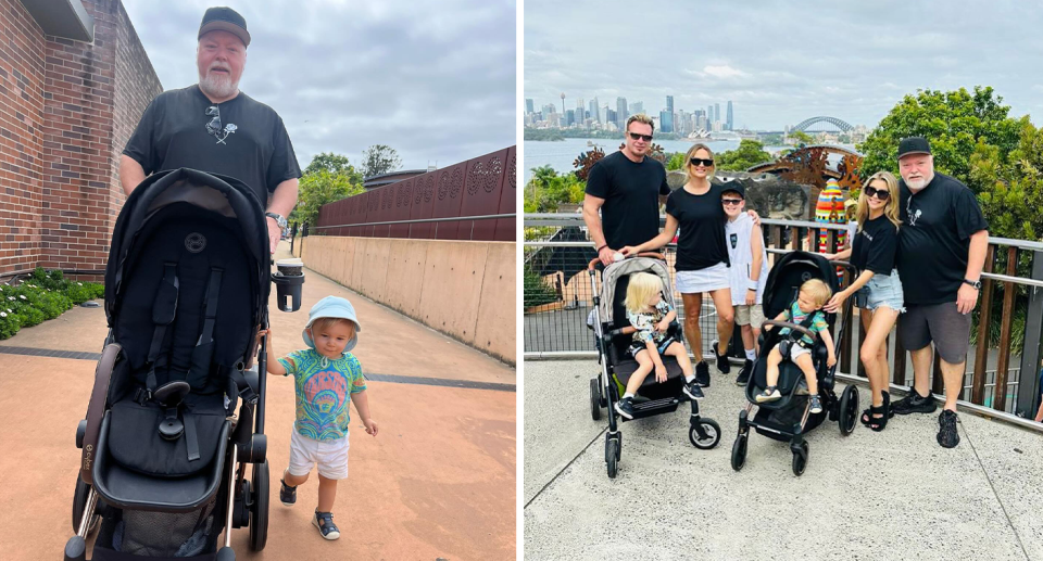 Kyle Sandilands at Taronga Zoo with his wife Tegan, their son Otto and his friend Simon Main and his family.