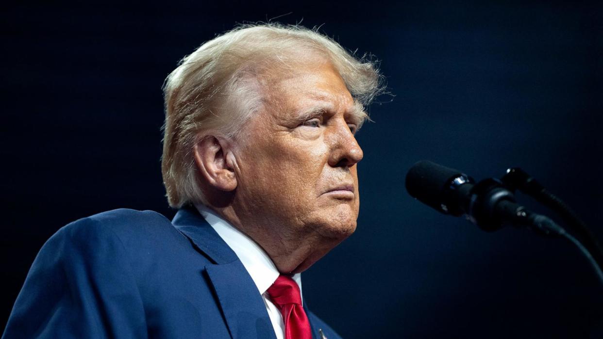 PHOTO: Republican presidential candidate and former President Donald Trump speaks during a campaign rally at Desert Diamond Arena on August 23, 2024 in Glendale, Arizona. (Rebecca Noble/Getty Images)