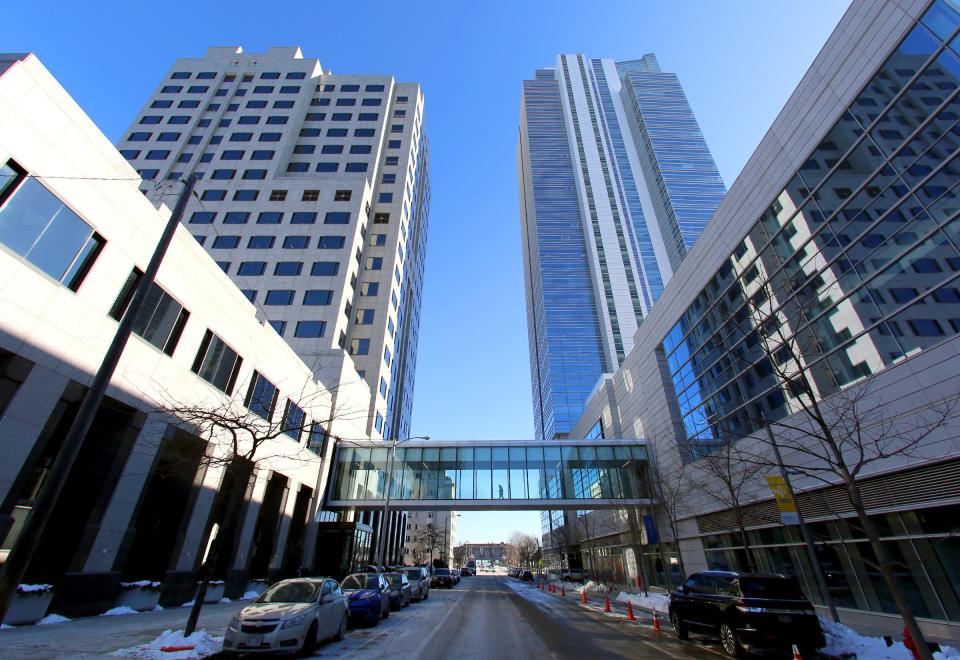 Northwestern Mutual's $500 million redevelopment of its downtown campus will focus on transforming the company's office building at 818 E. Mason St. (left) so its design mirrors the much newer office tower just across the street.