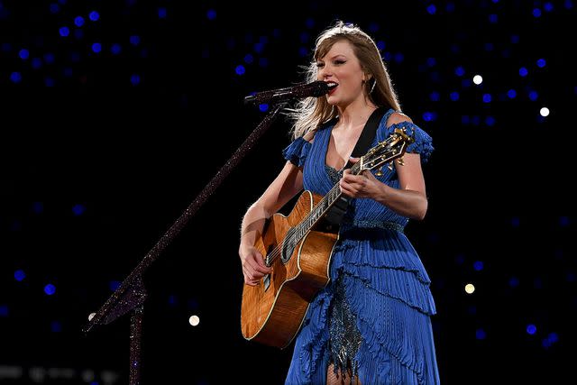 <p>Marcelo Endelli/TAS23/Getty</p> Taylor Swift performs onstage during The Eras Tour on November 9, 2023 in Buenos Aires