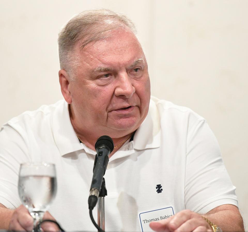 Sarasota County School Board's District 3 candidate Thomas Babicz. The Sarasota Tiger Bay Club had a full house Thursday afternoon, July 11, 2024, with three out of the five candidates running for Sarasota County School Board in August took part in an open forum.