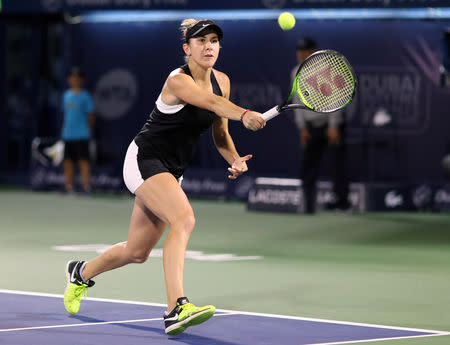 Tennis - WTA Premier 5 - Dubai Tennis Championships - Dubai Duty Free Tennis Stadium, Dubai, United Arab Emirates - February 23, 2019 Switzerland's Belinda Bencic in action during the final against Czech Republic's Petra Kvitova REUTERS/Ahmed Jadallah