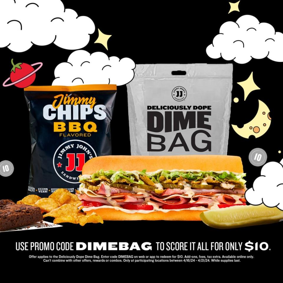 The Deliciously Dope Dime Bag comes with everything you need to celebrate next week including a meal & a rolling tray. Jimmy John's