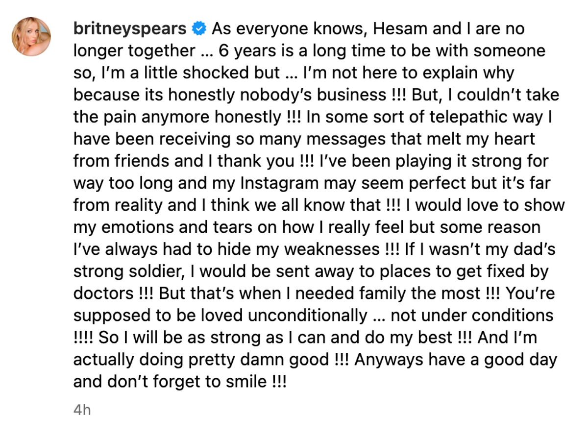 Spears’ post (Britney Spears/Instagram)