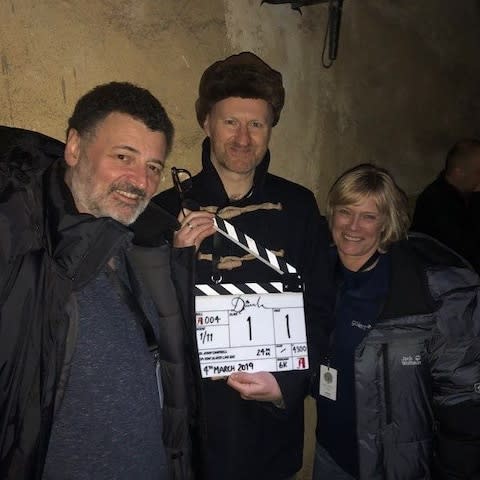 Steven Moffat (left) and Mark Gatiss on the set of Dracula - Credit: Steven Moffat/Instagram