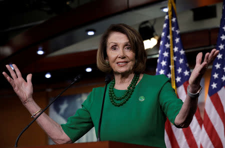 U.S. House Democratic Leader Nancy Pelosi (D-CA) gestures during a news conference on Capitol Hill in Washington, U.S., December 6, 2018. REUTERS/Yuri Gripas