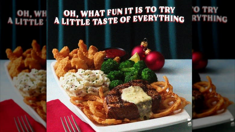 Applebee's Holiday advertisement with steak, potatoes, and broccoli