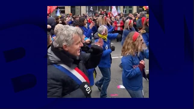 Fabien Roussel pendant la manifestation parisienne contre la réforme des retraites le 19 janvier 2023 - BFMTV