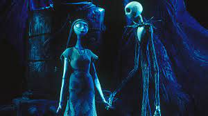 Jack Skellington and Sally hold hands in a still from The Nightmare Before Christmas.