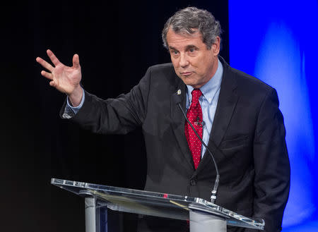 Senator Sherrod Brown speaks during a U.S. Senate debate in Cleveland, Ohio, U.S. October 14, 2018. Phil Long/ Pool Via Reuters