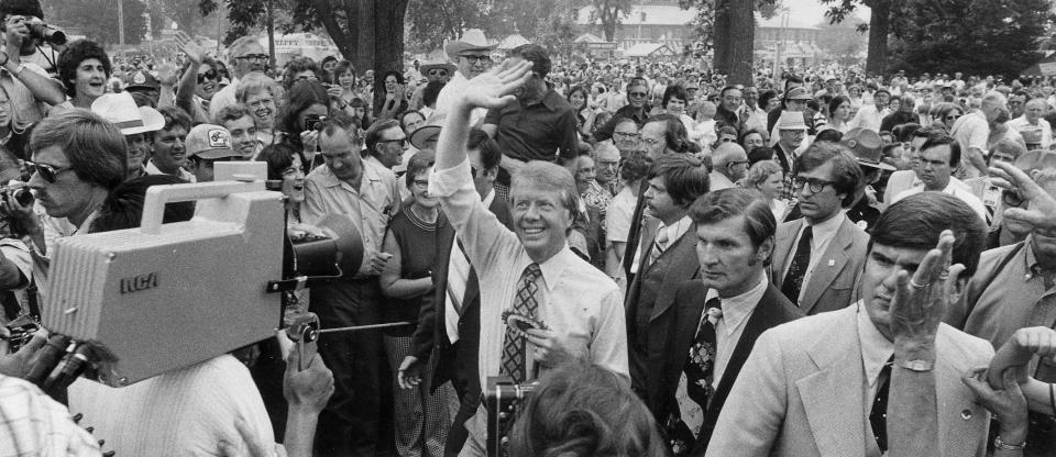 Jimmy Carter visits the Iowa State Fair in 1976. The former Georgia governor campaigned extensively in Iowa in 1975-76.