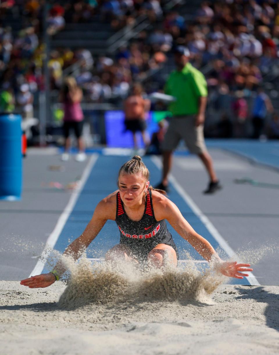 In addition to being an outstanding relay runner, Roland-Story's Adalyn Sporleder is an elite long jumper. She placed fourth at state in Class 2A last year as a freshman.