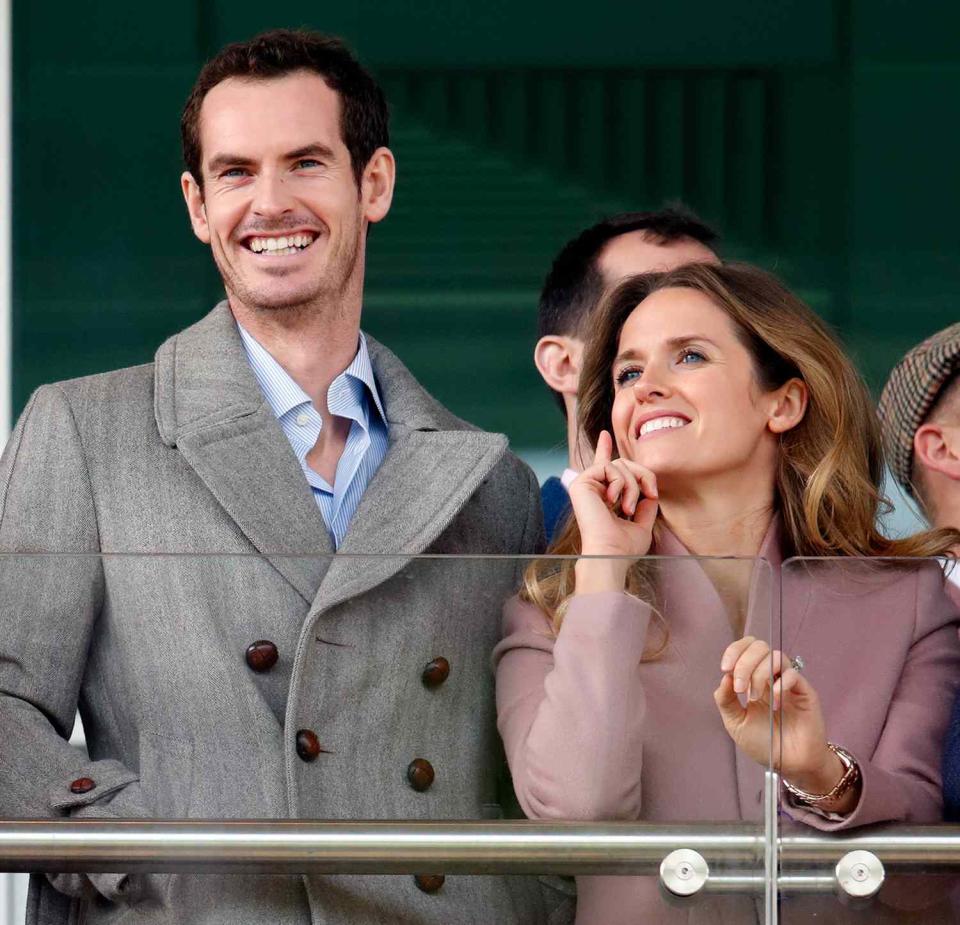 Andy Murray and Kim Murray watch the racing as they attend day 2 'Ladies Day' of the Cheltenham Festival at Cheltenham Racecourse on March 13, 2019 in Cheltenham, England