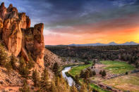 <p>There are 650 acres to explore at Smith Rock State Park in Oregon. On the three-mile roundtrip along the <a href="https://www.nps.gov/grca/planyourvisit/day-hiking.htm" rel="nofollow noopener" target="_blank" data-ylk="slk:Canyon to Rim Loop;elm:context_link;itc:0;sec:content-canvas" class="link ">Canyon to Rim Loop</a>, climbers can ascend the Rope-de-Dope and observe wildlife along the Crooked River—there, bald eagles are known to nest along the rim.</p>