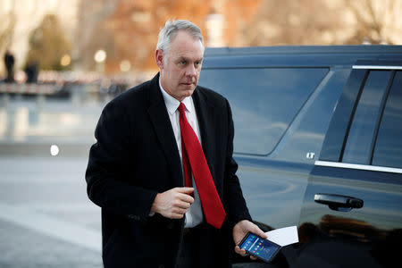 FILE PHOTO: U.S. Secretary of the Interior Ryan Zinke arrives at the U.S. Capitol prior to the service for former President George H. W. Bush in Washington, DC, USA, 03 December 2018. Shawn Thew/Pool via REUTERS