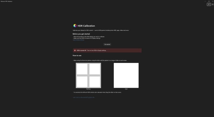 The HDR calibration menu in Windows 11.