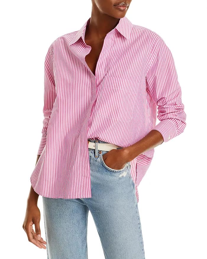 pink and white striped shirt