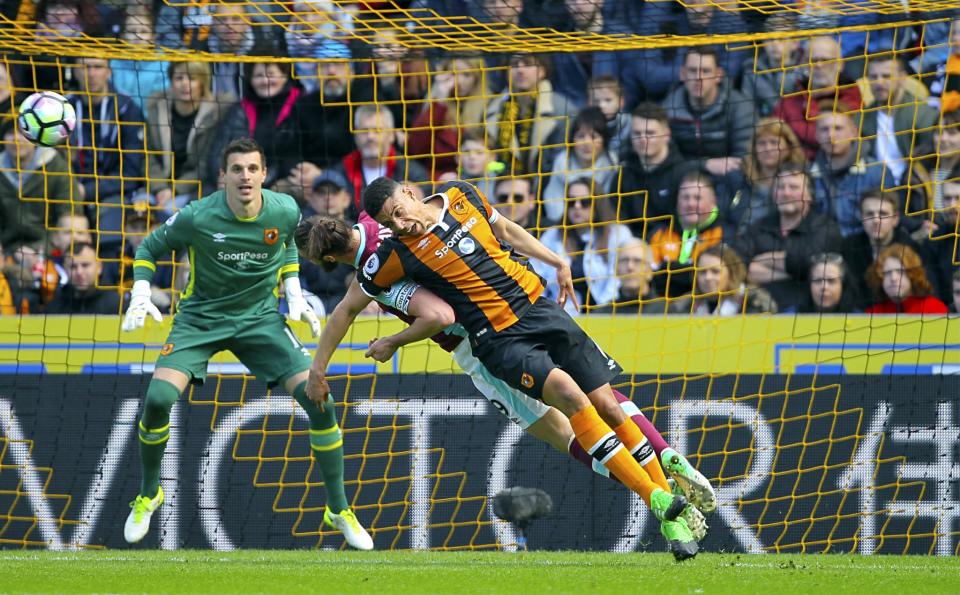 <p>West Ham United’s Andy Carroll scores his side’s first goal of the game </p>