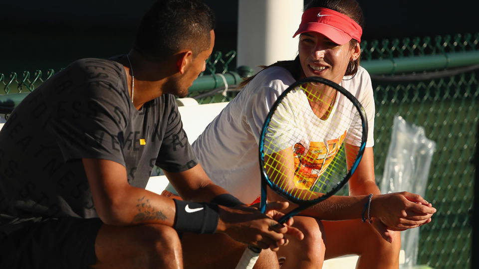 Nick Kyrgios and Ajla Tomljanovic, pictured here at Indian Wells in 2017.