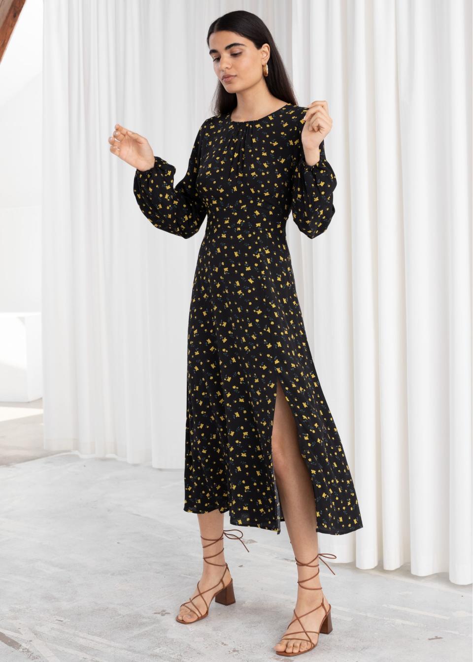 & Other Stories Floral Long Sleeve Midi Dress