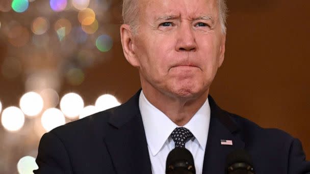 PHOTO: President Joe Biden speaks about the recent mass shootings and urges Congress to pass laws to combat gun violence at the Cross Hall of the White House in Washington, June 2, 2022.  (Saul Loeb/AFP via Getty Images)