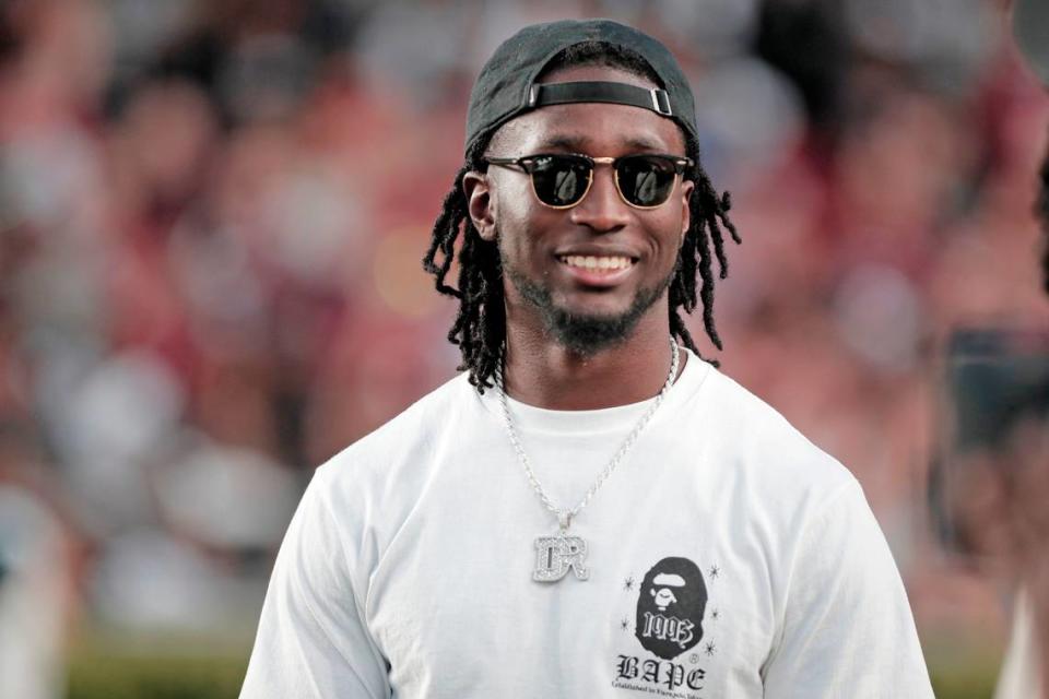 South Carolina’s Darius Rush on the sidelines for the 2023 spring game.