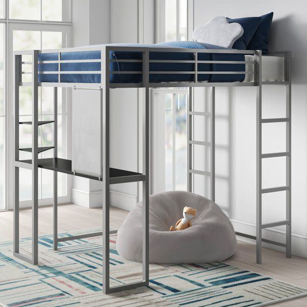 <p><strong>Mack & Milo</strong></p><p>wayfair.com</p><p><strong>$539.99</strong></p><p>A lofted bed frame is the perfect addition to a kids' bedroom or a small space, leaving lots of room below for activities. This lofted bed <strong>comes complete with a built-in desk, shelves and a bulletin board</strong>. And there are two attached ladders, making it simple to climb up and down from the loft. Reviewers say that the bed has quite a few parts and pieces, and it takes a while to assemble, but once it's up, it's sturdy without swaying or loud squeaking. Our survey panelists who have bought furniture from Wayfair are always impressed by the retailer's top-notch customer service and helpful solutions. Some users experienced dented pieces and parts for their bed frames but were able to work with Wayfair to replace them.<br></p>