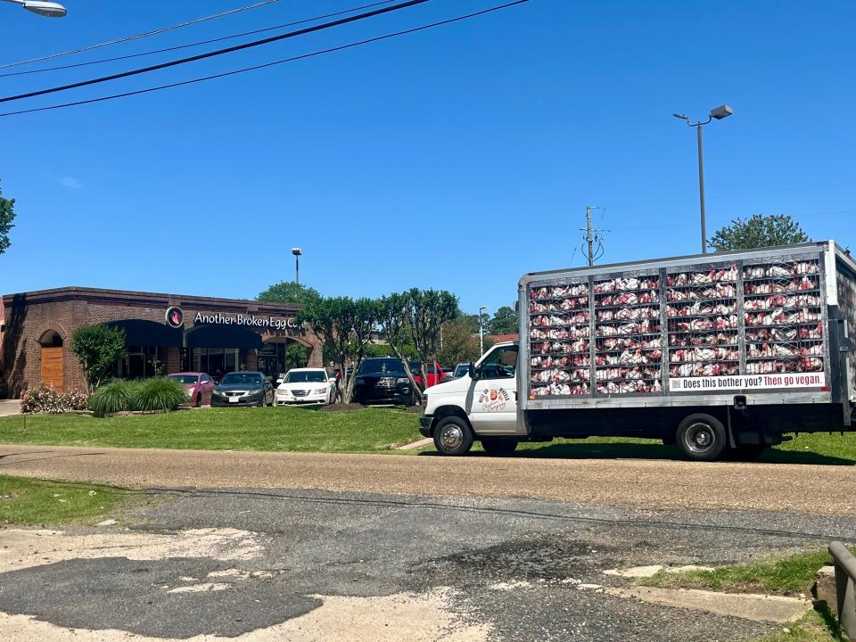 People for the Ethical Treatment of Animals (PETA) brought their “Hell on Wheels” protest to Shreveport's Another Broken Egg Cafe on April 13, 2024.