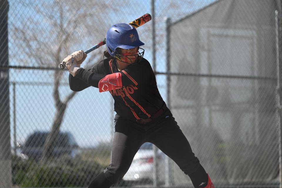 Barstow’s Mariah Rodriguez during the first inning against Adelanto on Tuesday, March 26, 2024 in Adelanto. Barstow beat Adelanto 25-9.