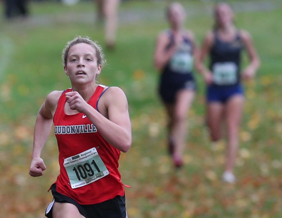 Loudonville's Tess Shultz runs during the cross country season, where she thrived while gaining endurance for track season.