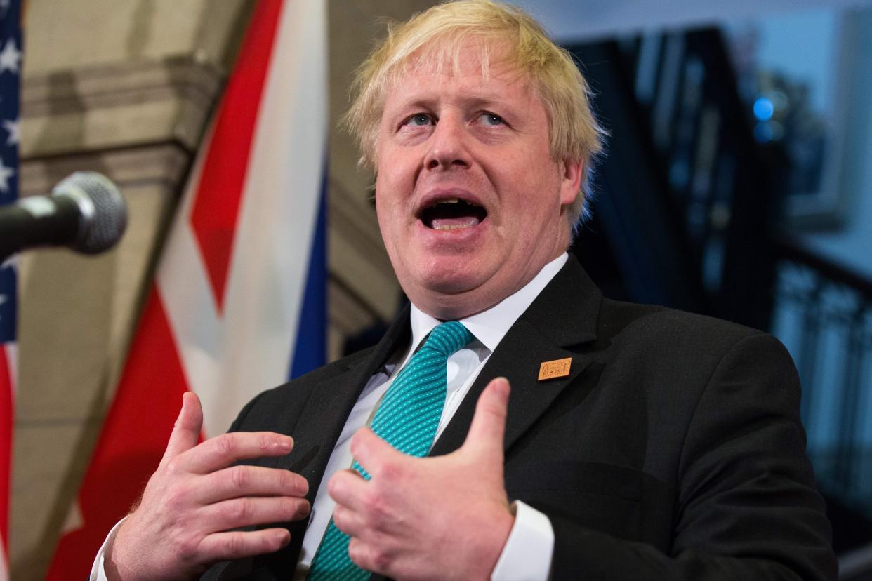 British Foreign Secretary Boris Johnson holds media availability during the G7 Foreign Minister meeting in Toronto, Ontario on April 23, 2018. - The Group of Seven industrialized nations presented a stern common front against Russian aggression April 22, 2018 at their foreign ministers conference in Toronto.But for all the talk of resisting the "malign activities" of Vladimir Putin's Kremlin, Washington's European partners are still concerned that President Donald Trump will tear up the Iran nuclear deal. (Photo by Lars Hagberg / AFP)        (Photo credit should read LARS HAGBERG/AFP/Getty Images)