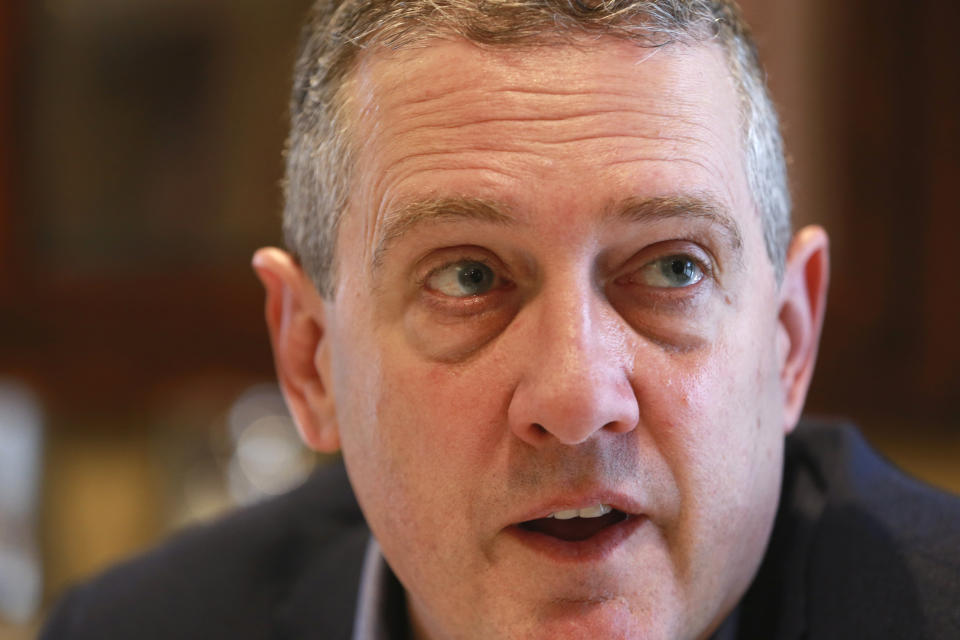 FILE - In this Nov. 19, 2019 file photo James Bullard, president of the St. Louis Federal Reserve Bank, speaks during an interview in Richmond, Va. Last week’s jobs report points to a solid U.S. economy with little sign of a recession on the horizon and one that can withstand higher interest rates, St. Louis Federal Reserve president James Bullard said Monday, July 11, 2022. (AP Photo/Steve Helber, file)