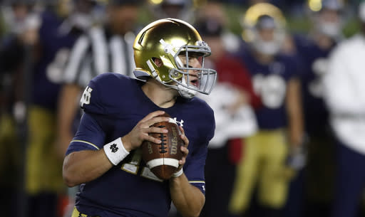 Notre Dame quarterback Ian Book has been stellar as the Irish’s starting QB over the last two weeks. (AP Photo/Carlos Osorio)