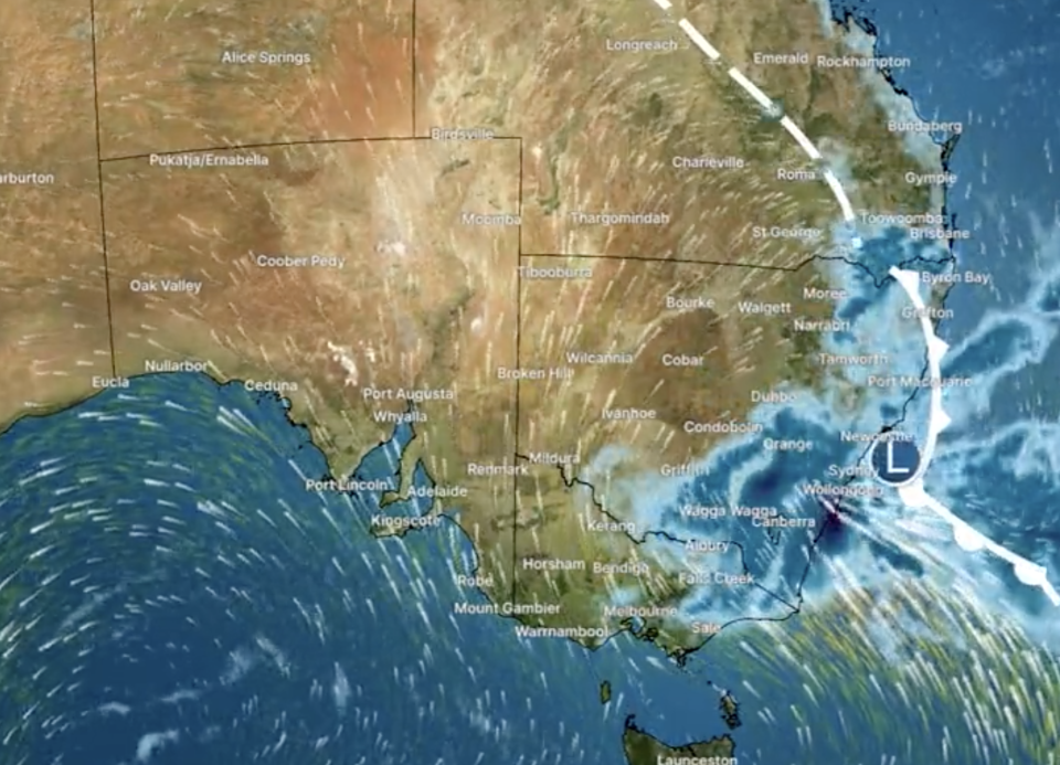 A weather map showing rainfall in NSW.