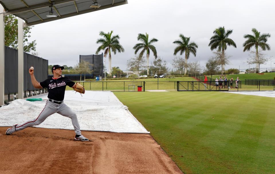 Feb. 18: Washington Nationals pitcher Jacob Barnes throws during spring training workouts.