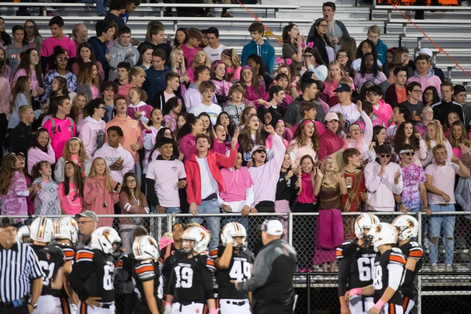 York Suburban's Dick May Field can hold around 5,000 spectators. Here, the Trojans student section cheers during a YAIAA Division II football game against Gettysburg in 2019.