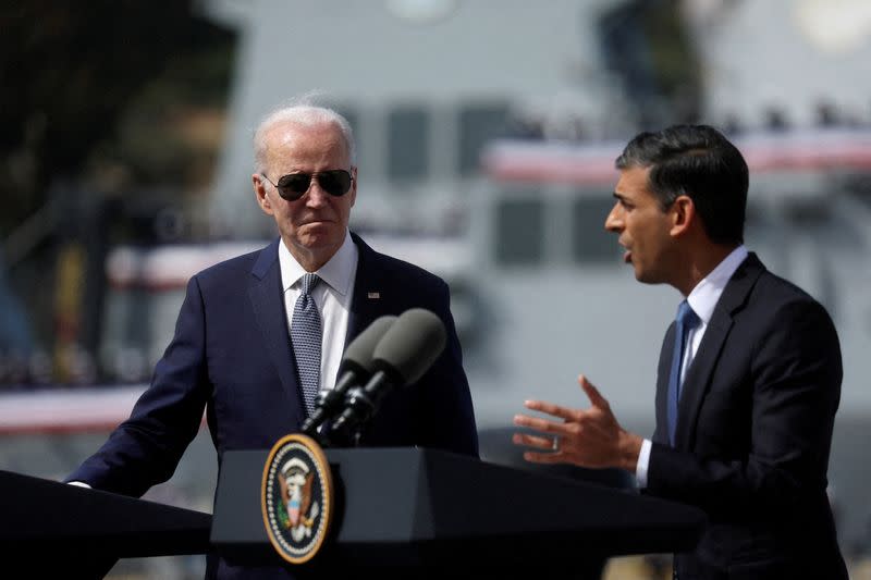 FILE PHOTO: U.S. President Biden meets with Australian PM Albanese and British PM Sunak at Naval Base Point Loma in San Diego