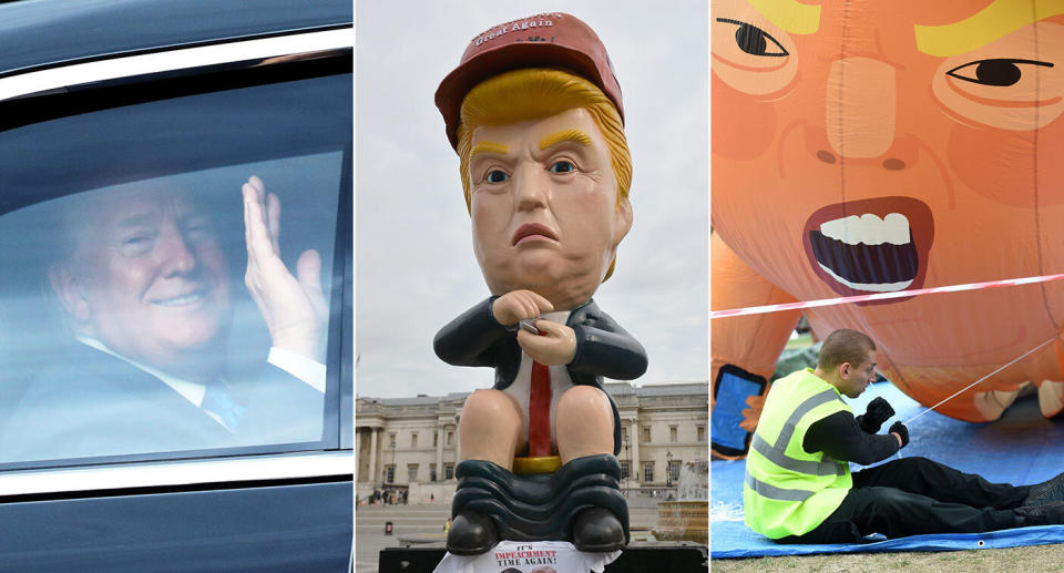 Donald Trump will be greeted by two separate effigies during protests at his state visit today (Pictures: PA)