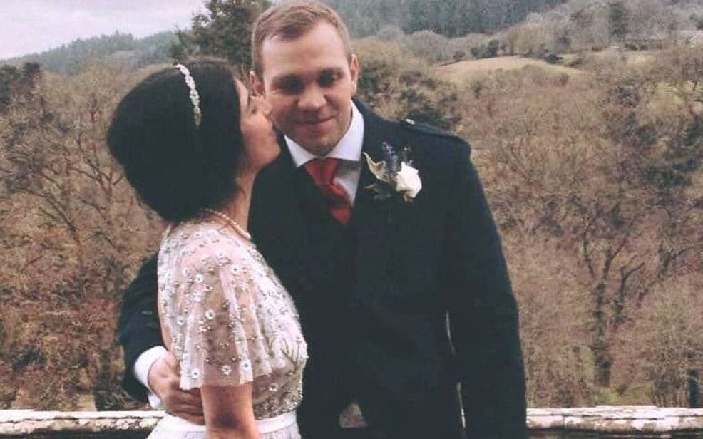 Matthew Hedges, a PhD student at Durham University, pictured on his wedding day with wife Daniela Tejada -  Daniela Tejada