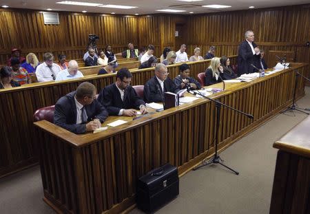 A general view of the courtroom during a bid by Oscar Pistorius's defence team to challenge the prosecution's right to appeal the culpable homicide verdict handed down to Pistorius in 2014, in the Johannesburg High Court, March 13, 2015. REUTERS/Kim Ludbrook/Pool