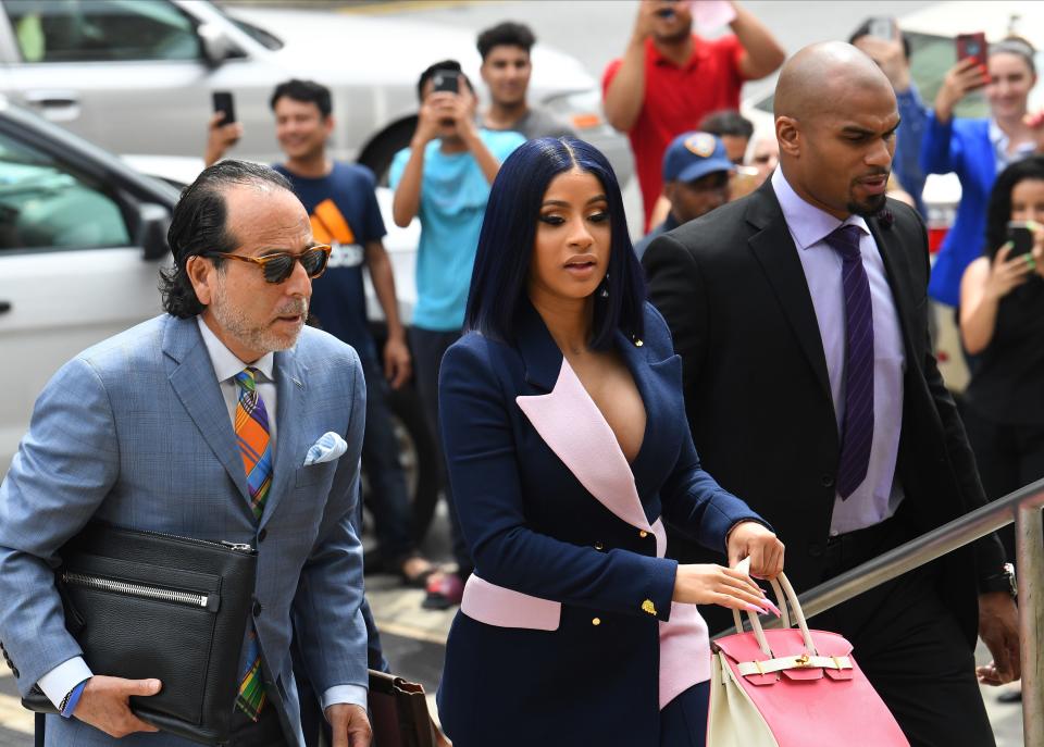 Grammy-winning rapper Cardi B arrives for  arraignment at Queens Supreme Court on June 25, 2019. She is charged with felony attempted assault and various lesser charges in connection with a fight last year at a Queens strip club.