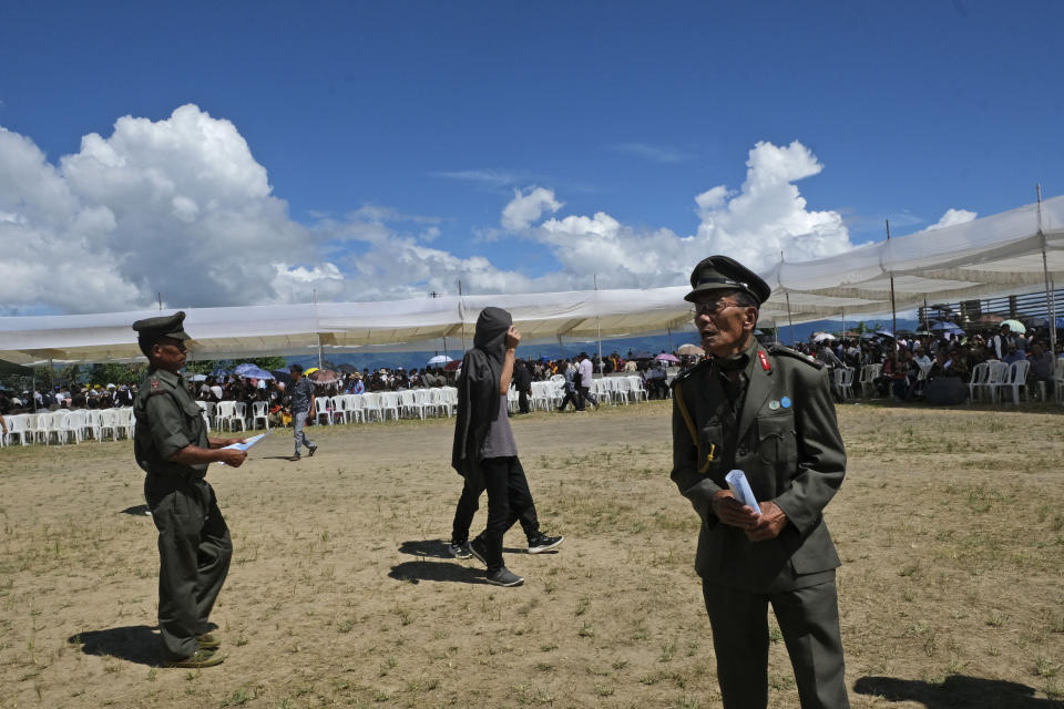 A Naga Army officer attends celebrations marking their Declaration of Independence in Chedema, in the northeastern Indian state of Nagaland, Sunday, Aug. 14, 2022. The Nagas - an indigenous people inhabiting several northeastern Indian states and across the border in Myanmar - marked the 75th anniversary of their declaration of independence on Sunday. (AP Photo/Yirmiyan Arthur)